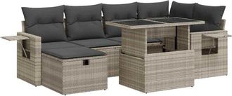 vidaXL Set De Sof&aacute;s De Jard&iacute;n 7 Pzas Con Cojines Rat&aacute;n Pe Gris Claro Vidaxl