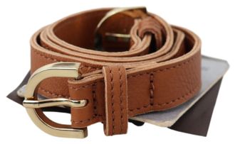 Scervino Street Womens Light Brown Leather Gold Double Buckle Waist Belt - One Size