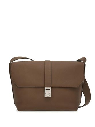 Ferragamo Gancini-plaque leather messenger bag - men - CALFSKIN/Fabric/CALFSKIN - OS - Brown