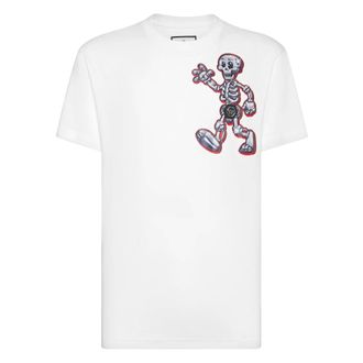 Philipp Plein Tops, Heren, Wit, S, Katoen, T-shirt Ronde Hals SS Skully Gang