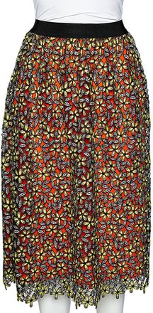 Self Portrait Multicolor Floral Guipure Lace Midi Skirt