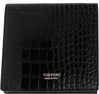 Tom Ford Mens Bifold Wallet Crocodile-Embossed Black Calfskin & Cardholders