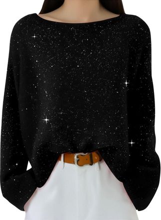 Generic Womens Sequin Long Sleeve Tops 2026 Spring Fashion Sparkle Evening Party Dressy Sweaters Lightweight Loose Fit Casual Glitter Festive Tunics Going Out