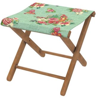 Vent de Boh&egrave;me Taburete plegable de eucalipto con tela outdoor dise&ntilde;o floral laguna