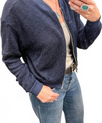 La Made Knit Style Zip Up Bomber Jacket In Dark Night