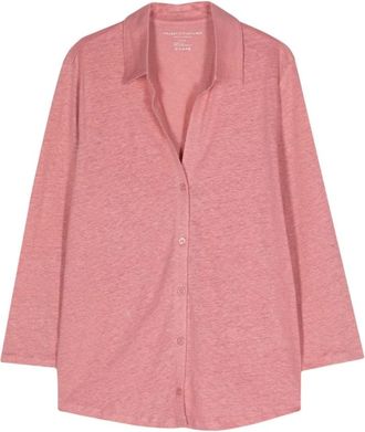 Majestic Filatures Roze Roze Linnen Blend Shirt - Dames - Overhemden - Roze - S - Linnen - Overhemden