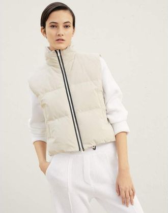 Brunello Cucinelli WomenS Soft Stone Quilted Sleeveless Jacket, Size 12