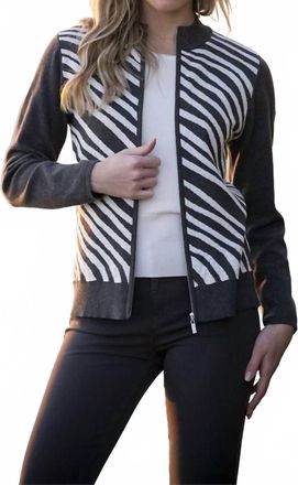 Marble Scotland Diagonal Stripe Front Cotton Cardigan In Charcoal