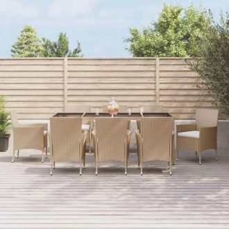 vidaXL Set Comedor De Jard&iacute;n 9 Pzas Con Cojines Rat&aacute;n Sint&eacute;tico Beige Vidaxl