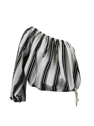 Philosophy di Lorenzo Serafini White Black Cotton Polyamide One-Shoulder Top