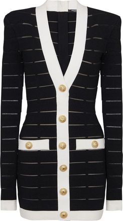 Balmain button-embellishment knitted mini dress - women - Polyester/Viscose/Polyamide - 40 - Black