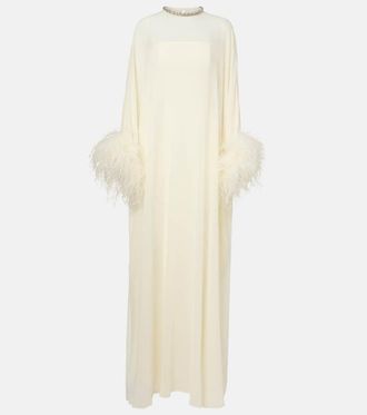 Roland Mouret Vestido de fiesta de chif&oacute;n de seda con plumas
