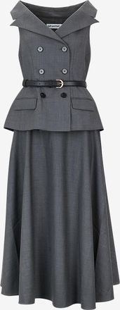 Self Portrait Zweireihiges Wolltwill-Midikleid mit G&uuml;rtel