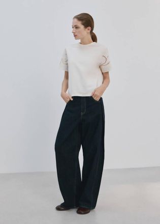 Mango Maglietta cotone dettagli ricamati e traforati grezzo - Donna - XXS - MANGO