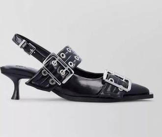 Ganni glossy buckle kitten heel sandals
