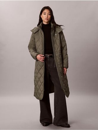 Calvin Klein Jeans Calvin Klein Womens Quilted Hooded Long Liner Coat - Green - XL