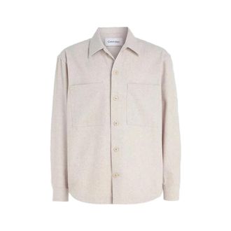 Calvin Klein Camicione in misto lana - Heren - Casual Overhemden - Beige - L - Wol - Overhemden