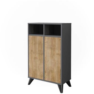 Vicco Mobiletto midi Leano, Antracite/quercia di montagna, 60 x 97 cm con 2 porte, Vicco