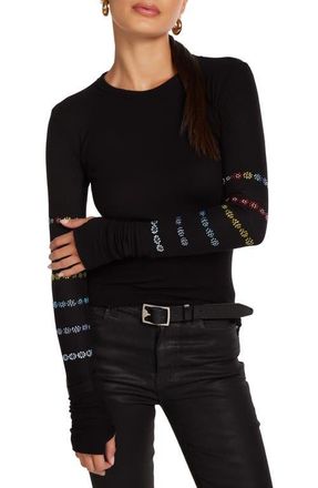 Lauren Moshi McKinley Crystal Evil Eye Stripe Top in Black at Nordstrom, Size X-Small