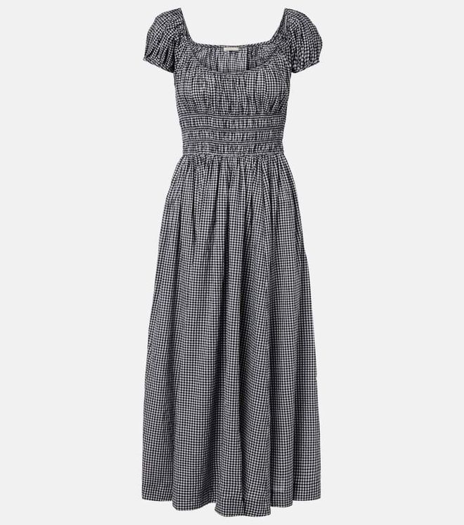 D&ocirc;en Quinley gathered gingham cotton midi dress