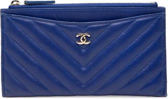 Chanel Portafoglio CC in pelle di vitello con motivo chevron 2017-2018 - Blu