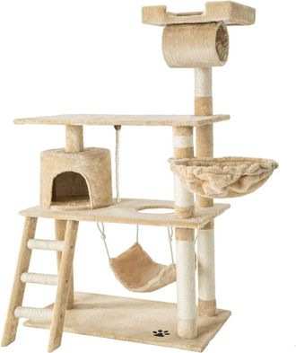 TecTake Árbol rascador para gatos, postes de sisal, antivuelco, 141cm, beige