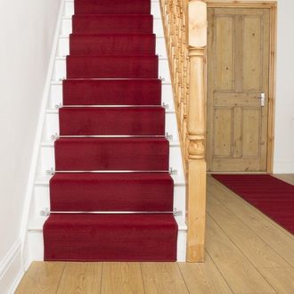Runrug Stair Runner Carpet for Staircases - Soft & Comfy, 9mm - Plain in Red | Size: 70 cm x 720 cm