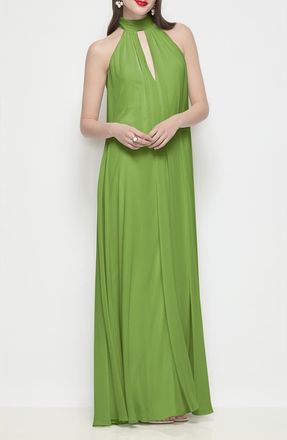 The Dessy Group Lina Halter Neck Maxi Gown in Peridot at Nordstrom, Size X-Small