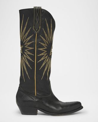 Golden Goose Wish Star Embroidered Leather Western Boots