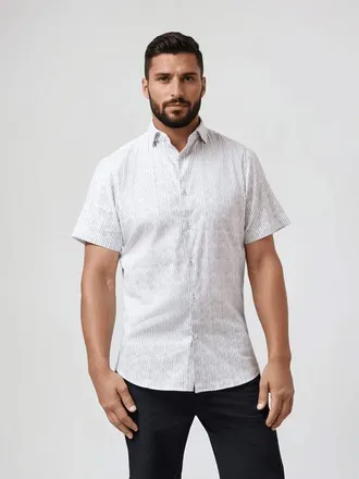 Stone Rose Tencel Stretch Striped SS Button-Up Shirt in White at Nordstrom, Size Xxx-Large