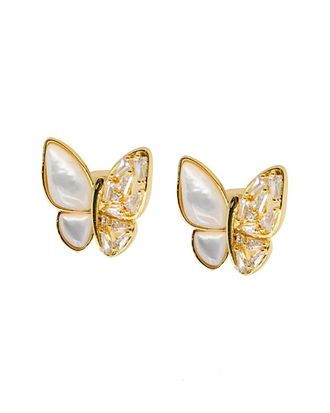 Liv Oliver 18K Plated Pearl Cz Butterfly Earrings
