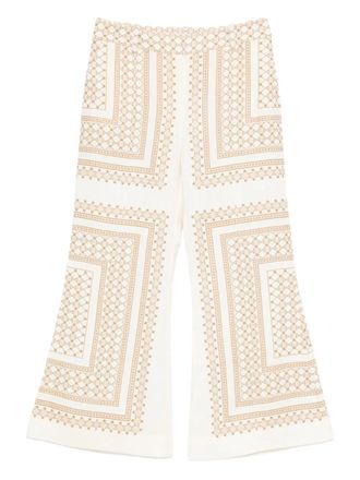 Zimmermann geometric-print flared trousers - women - Cotton/Linen/Flax - 1 - Neutrals