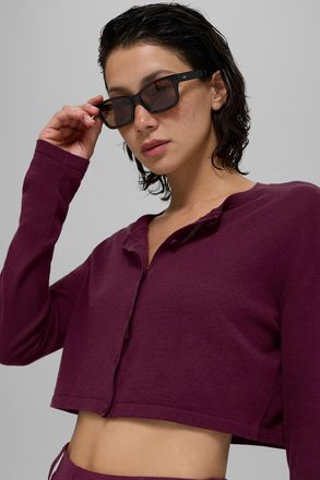 Alo | Supernatural Sweater Cardigan Top in Burgundy Red, Size: Medium