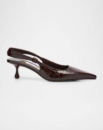Jimmy Choo London 50mm Amel Shiny Croc-Embossed Leather Slingback Pumps