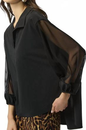 Joseph Ribkoff Stretch Poplin & Mesh Boxy Top In Black