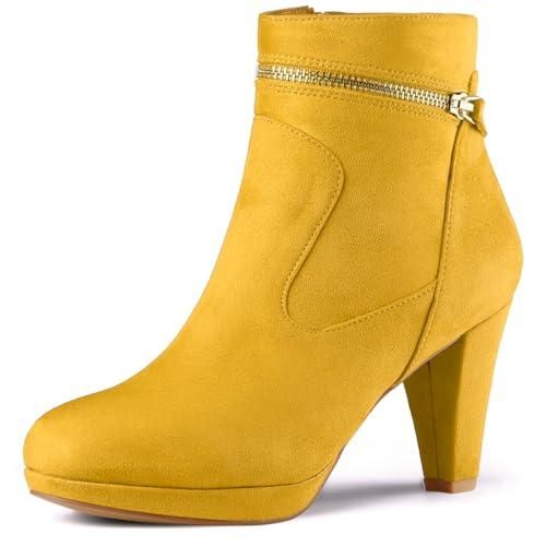 Allegra K Bottines à Bout Rond et à Enfiler pour Femmes Jaune 37