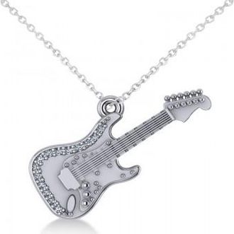 Allurez Diamond Guitar Music Pendant Necklace 14k White Gold (0.07ct)