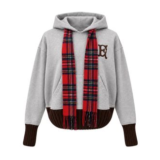 EGONlab. Hoodies & sweatvesten, Heren, Grijs, M, Katoen, Hoodie met ge&iuml;ntegreerde ruitjessjaal