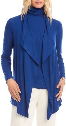 Karen Kane Rib Draped Open Front Cardigan in Indigo at Nordstrom, Size X-Small