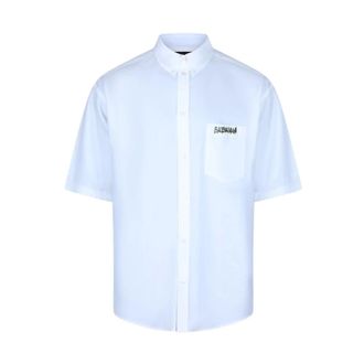 Balenciaga Short Sleeve Shirts, male, White, Size: 2XL Short Sleeve Button-Down Shirt