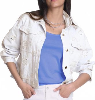 Elliott Lauren Womens Eyelet Jean Style Jacket In White
