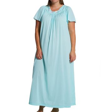 Shadowline Womens Plus-Size Petals 53 Inch Short Flutter Sleeve Long Gown - blue - 2X
