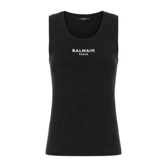 Balmain Geborduurd Vest Top - Dames - Tops zonder mouwen - Zwart - M - Katoen - Tops