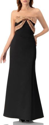 Ivonne Long Strapless Dress with Sequin Bow in Black at Nordstrom, Size 14