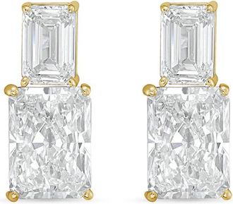 Diana M. Jewels 14kt yellow gold 6cts lab grown emerald and radiant cut diamond earrings