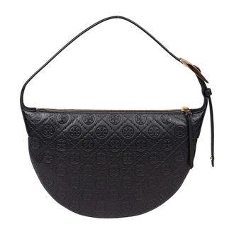 Tory Burch Tassen, Dames, Zwart, ONE Size, Leer, Half-Moon Schoudertas