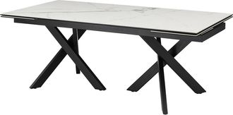 Vente-Unique Mesa de comedor extensible de 8 a 12 comensales en vidrio templado y cer&aacute;mica - Efecto m&aacute;rmol blanco y negro - MARISO