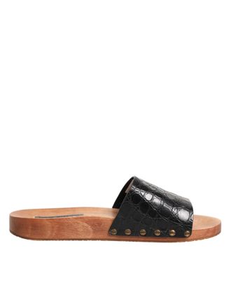 Dolce & Gabbana Black Brown Leather Slides Sandals Mens Shoes