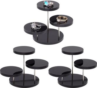 OEM Soporte De Exhibici&oacute;n Redondo De Acr&iacute;lico De 3 Piezas, 4,95 Cm De Di&aacute;metro, Soporte Giratorio De Acr&iacute;lico Negro De 3 Niveles Para Joyer&iacute;a, Soporte De 