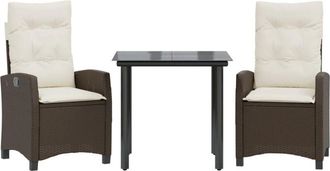 vidaXL Vidaxl - Set Comedor De Jard&iacute;n 3 Piezas Y Cojines Rat&aacute;n Sint&eacute;tico Marr&oacute;n